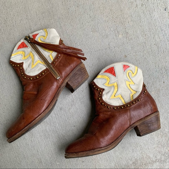 Sam Edelman Shoes - Women’s Sam Edelman Shane Booties 8 Brown Creme Leather Western Boots Cowgirl